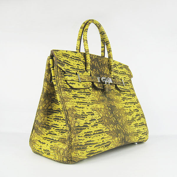 Luxury Hermes Birkin 30cm Lizard Pattern Handbag 6088 Yellow/Silver