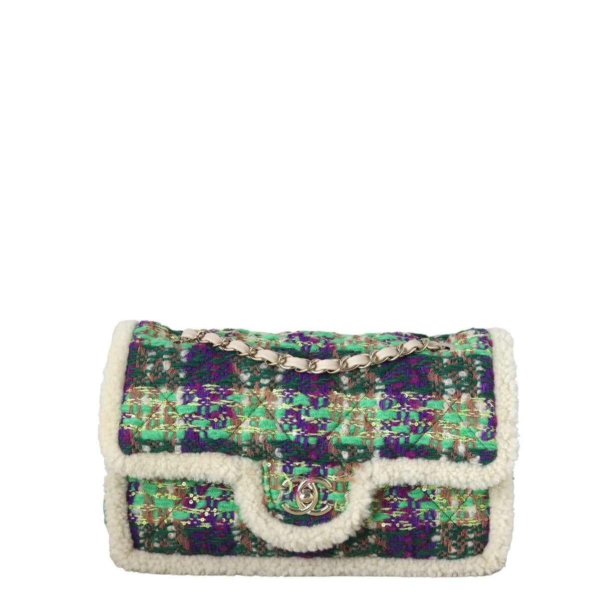 Chanel Classic Single Flap Tweed Shearling