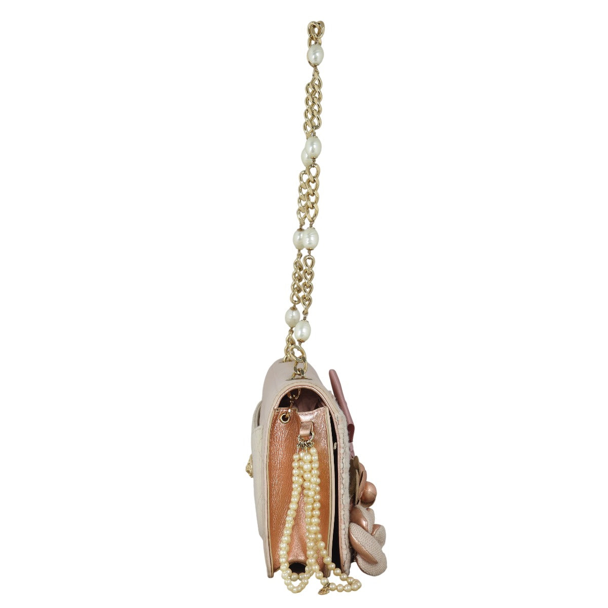 Chanel Camellia Tweed Pearl Chain Flap Bag Vintage