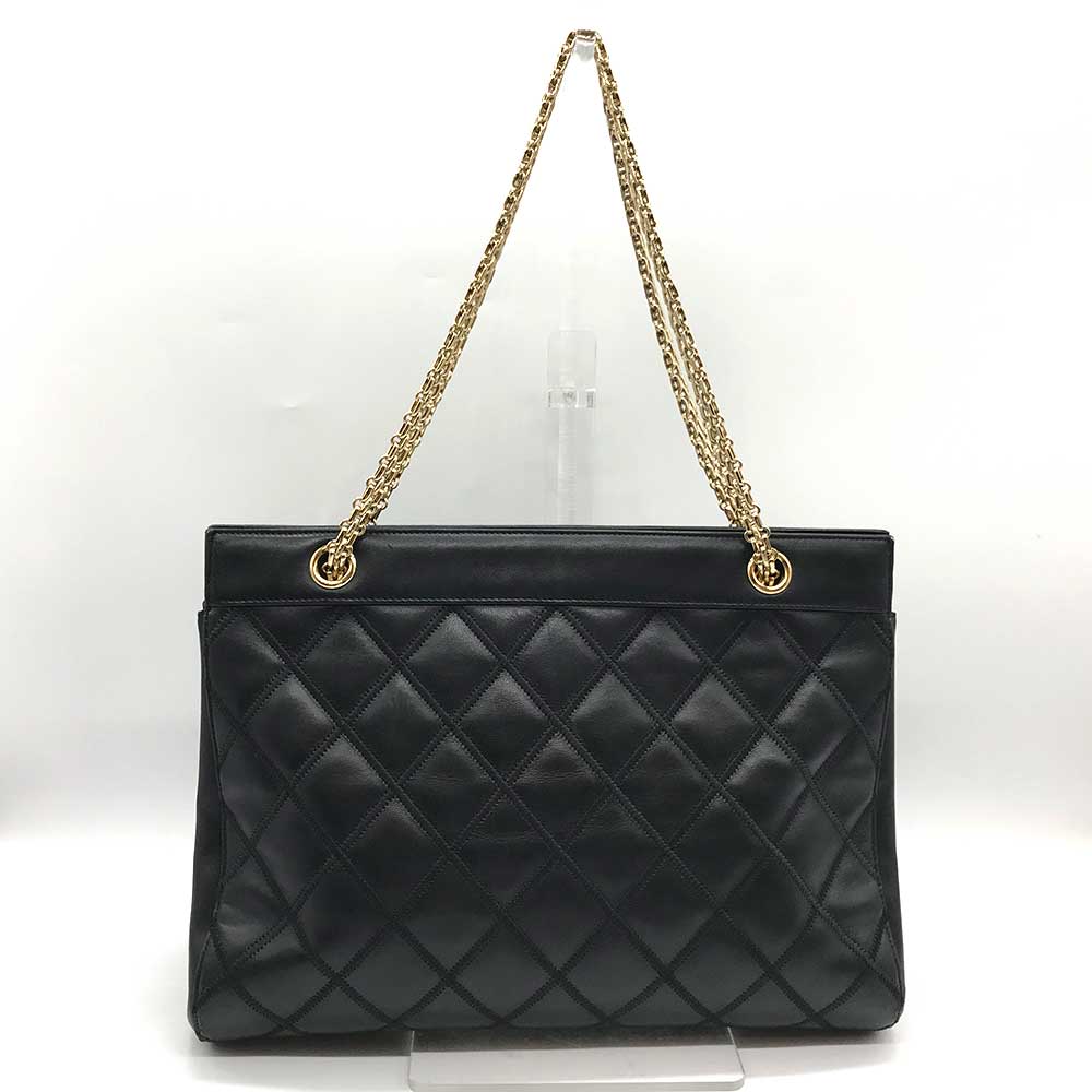 Chanel Leather Bicolore Double Chain Tote Bag Classic Flap