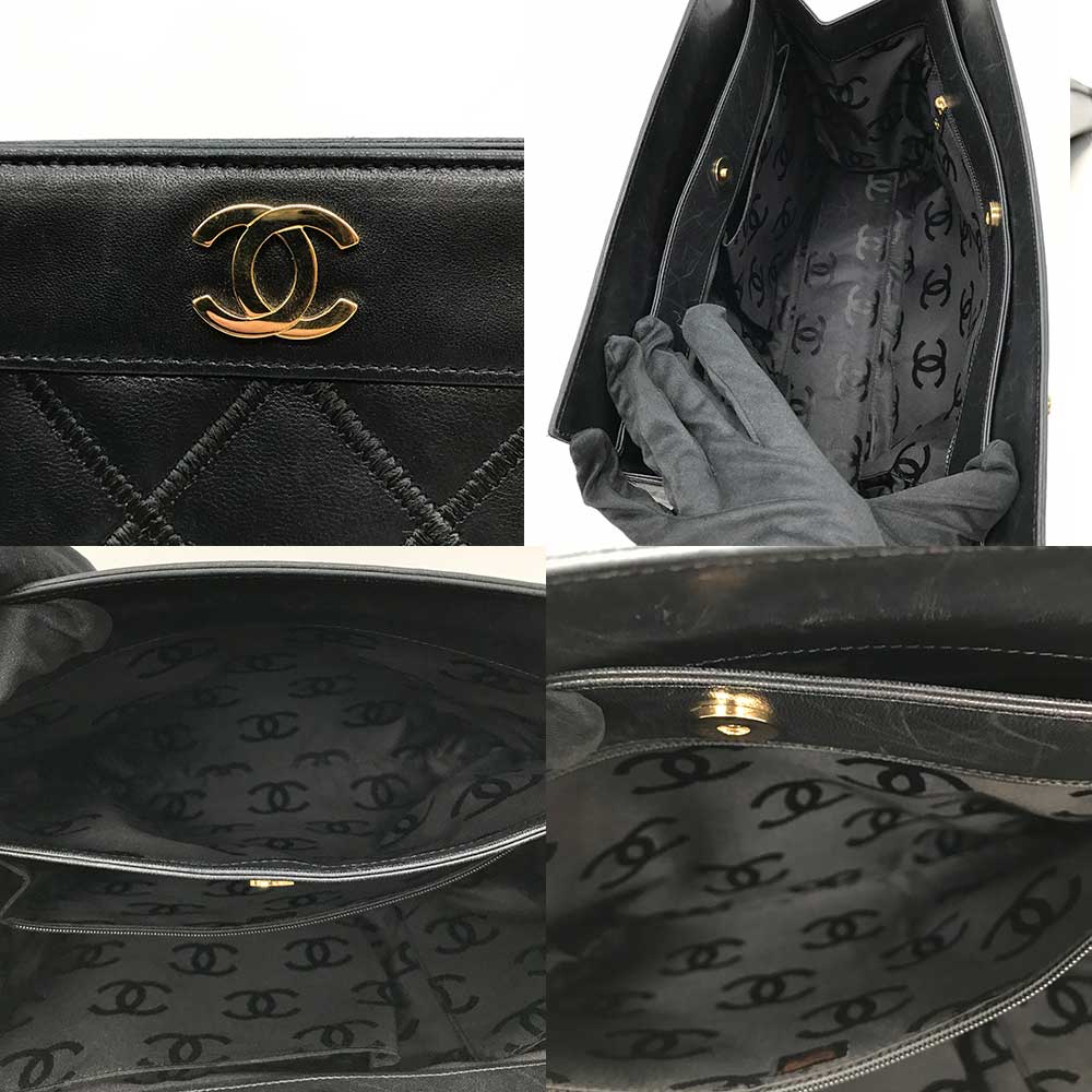 Chanel Leather Bicolore Double Chain Tote Bag Classic Flap