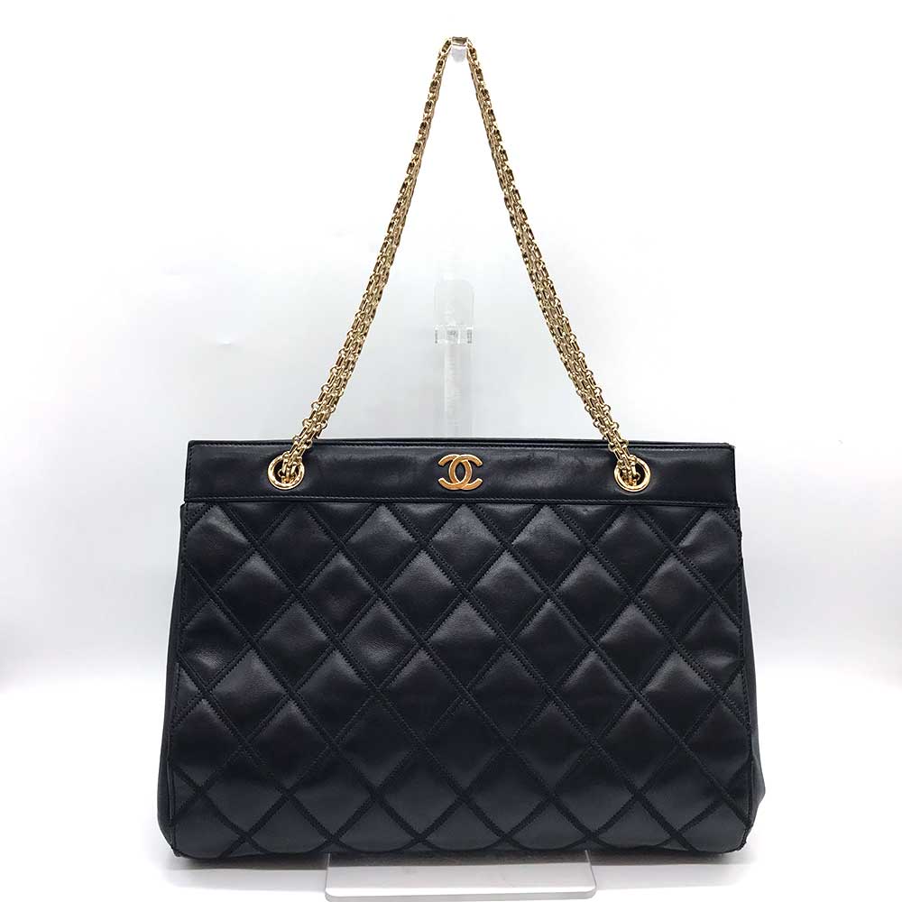 Chanel Leather Bicolore Double Chain Tote Bag Classic Flap