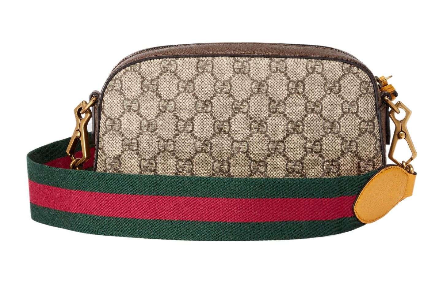 GUCCI Neo  Metallic Tiger Head Logo Stripe Webbing Shoulder Messenger Bag Unisex / / Brown / Yellow 476466-K9GVT-8856