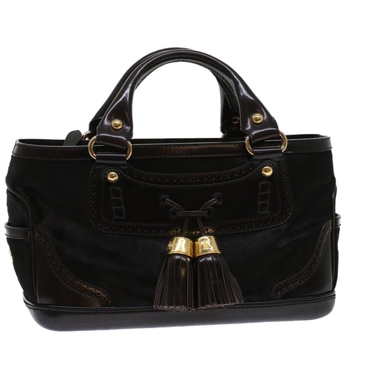 Luxury CELINE Hand Bag Enamel Harako Leather Dark Brown 45710