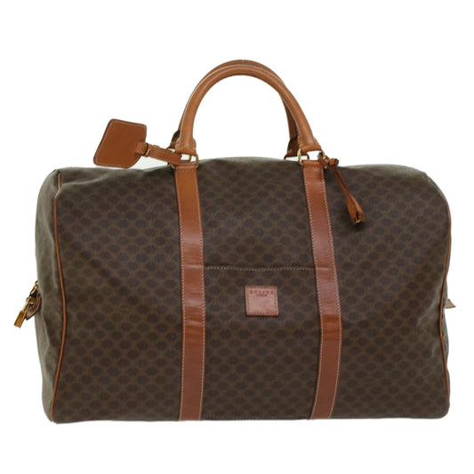 Luxury CELINE Macadam Canvas Boston Bag PVC Leather Brown 45969