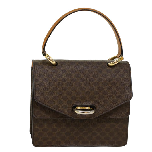 Luxury CELINE Macadam Canvas Hand Bag PVC Leather Brown 47998