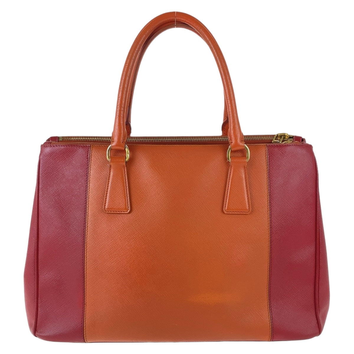 PRADA Handbag leather Orange Red Bicolor Gold Metal Safiano Triangle With logo