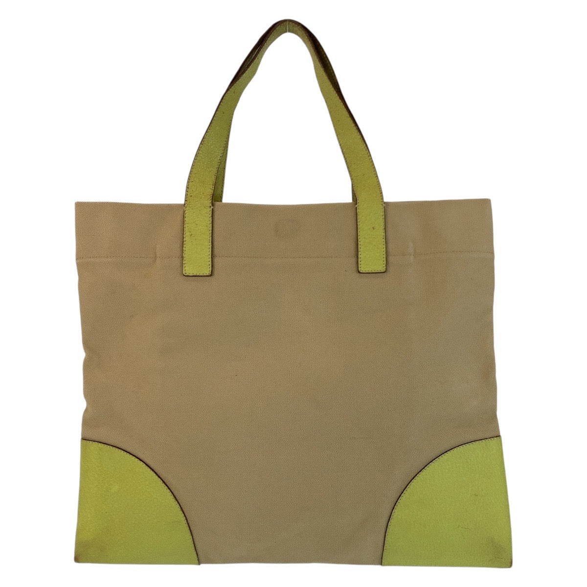 PRADA Tote Bag canvas Beige Green SilverMetal Triangle With logo - Style 2
