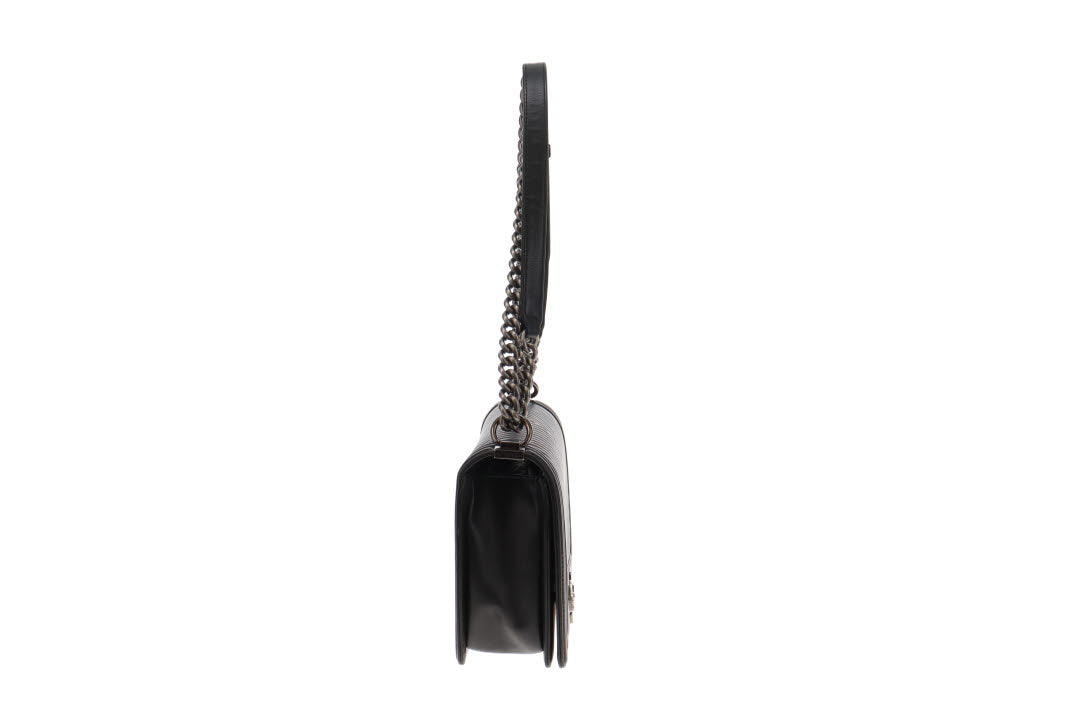 Chanel Black Calf Le Boy Bag Chevron Large
