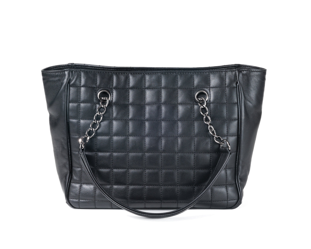 Chanel Black Lambskin Camellia Mini Shopper Tote with Silver Hardware