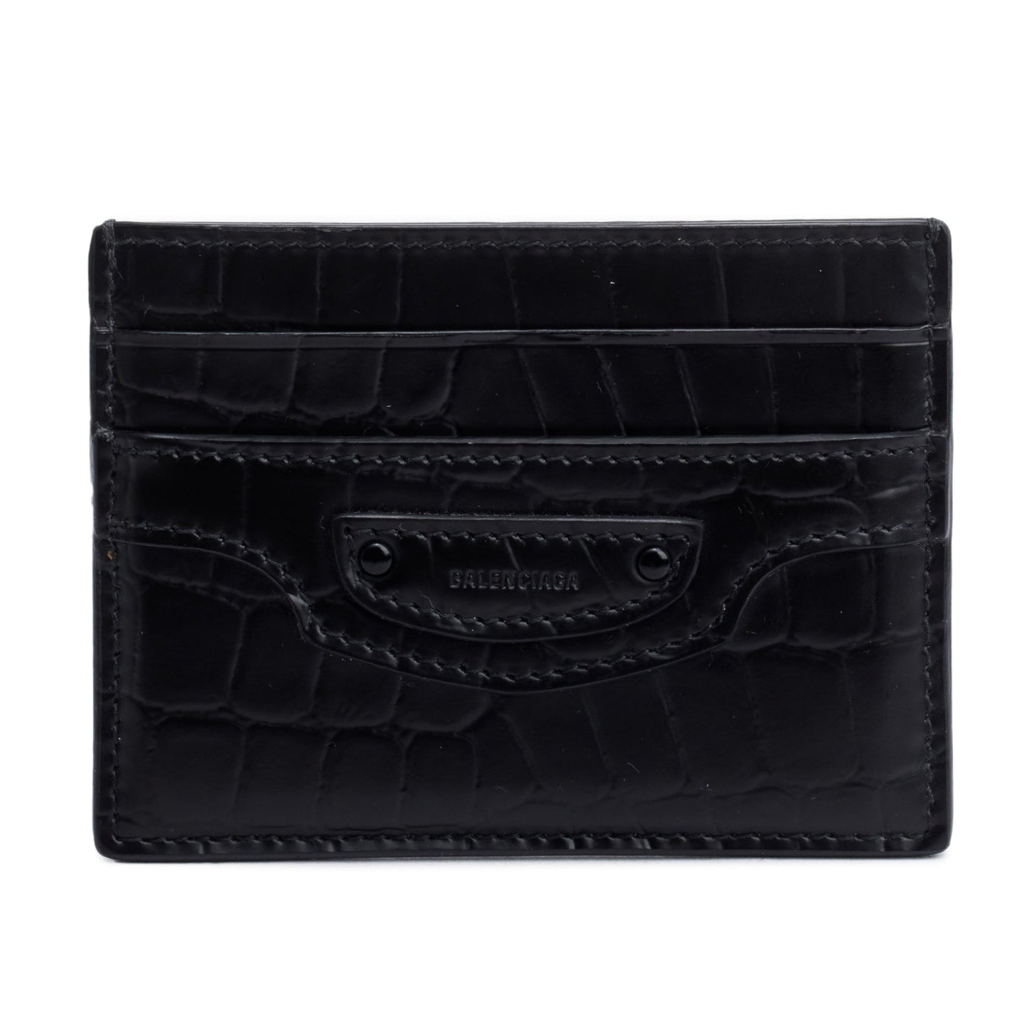 Balenciaga Black Croc Embossed Card Holder
