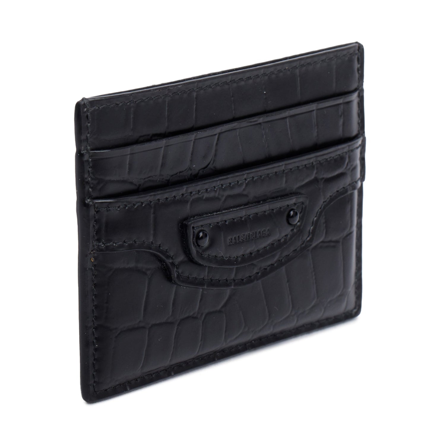 Balenciaga Black Croc Embossed Card Holder