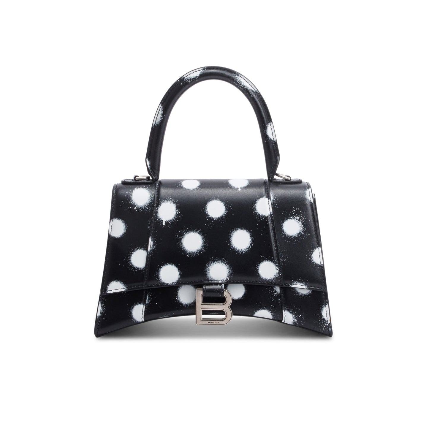 Balenciaga Black Smooth Leather Spray Polka Dot Small Hourglass Top Handle Bag