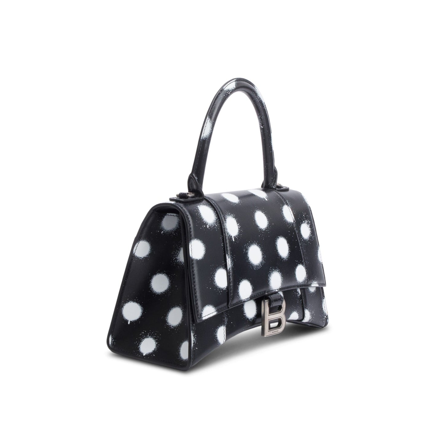 Balenciaga Black Smooth Leather Spray Polka Dot Small Hourglass Top Handle Bag