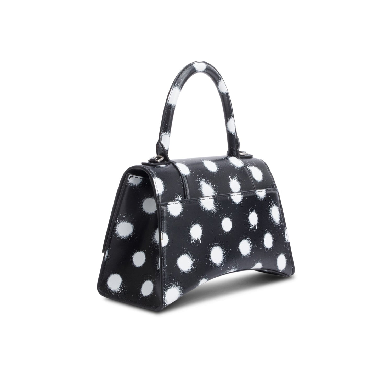 Balenciaga Black Smooth Leather Spray Polka Dot Small Hourglass Top Handle Bag