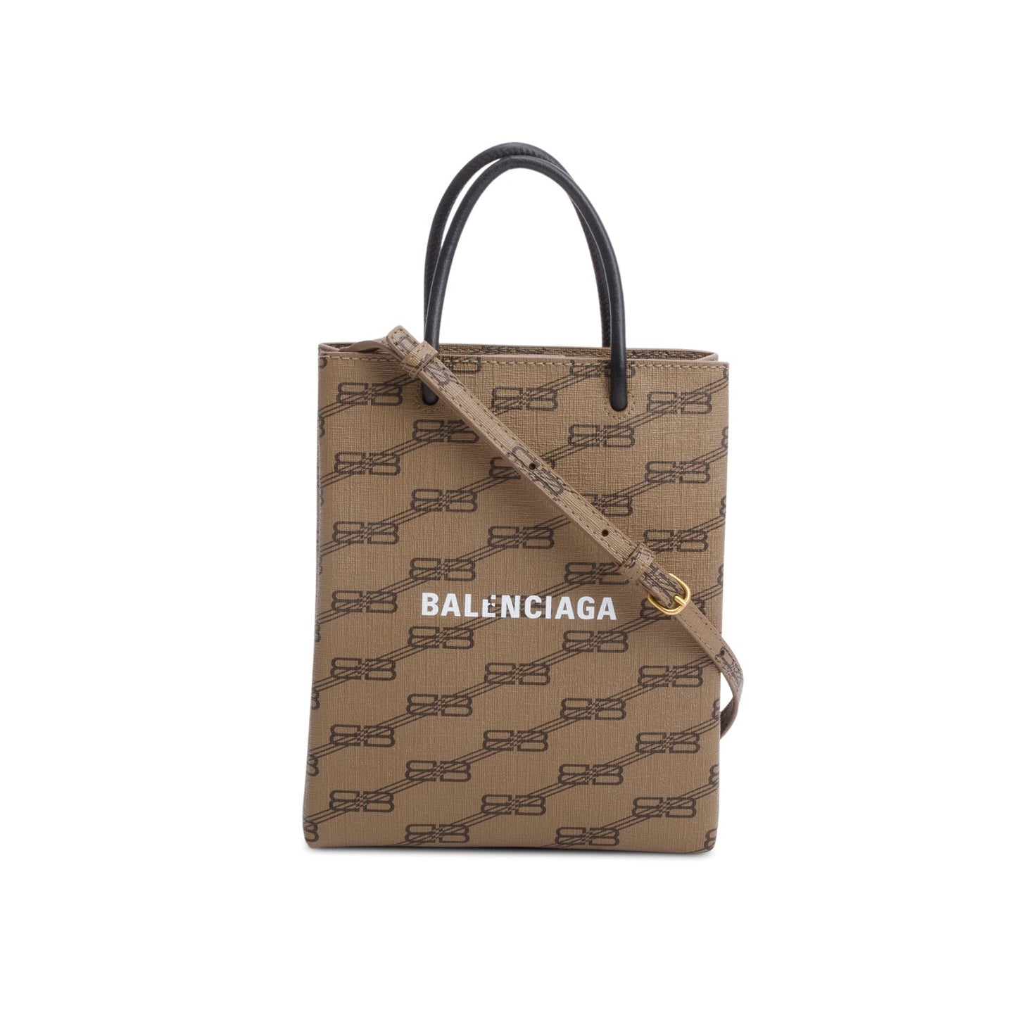 Balenciaga Brown Coated Canvas BB Monogram Print Tote Bag