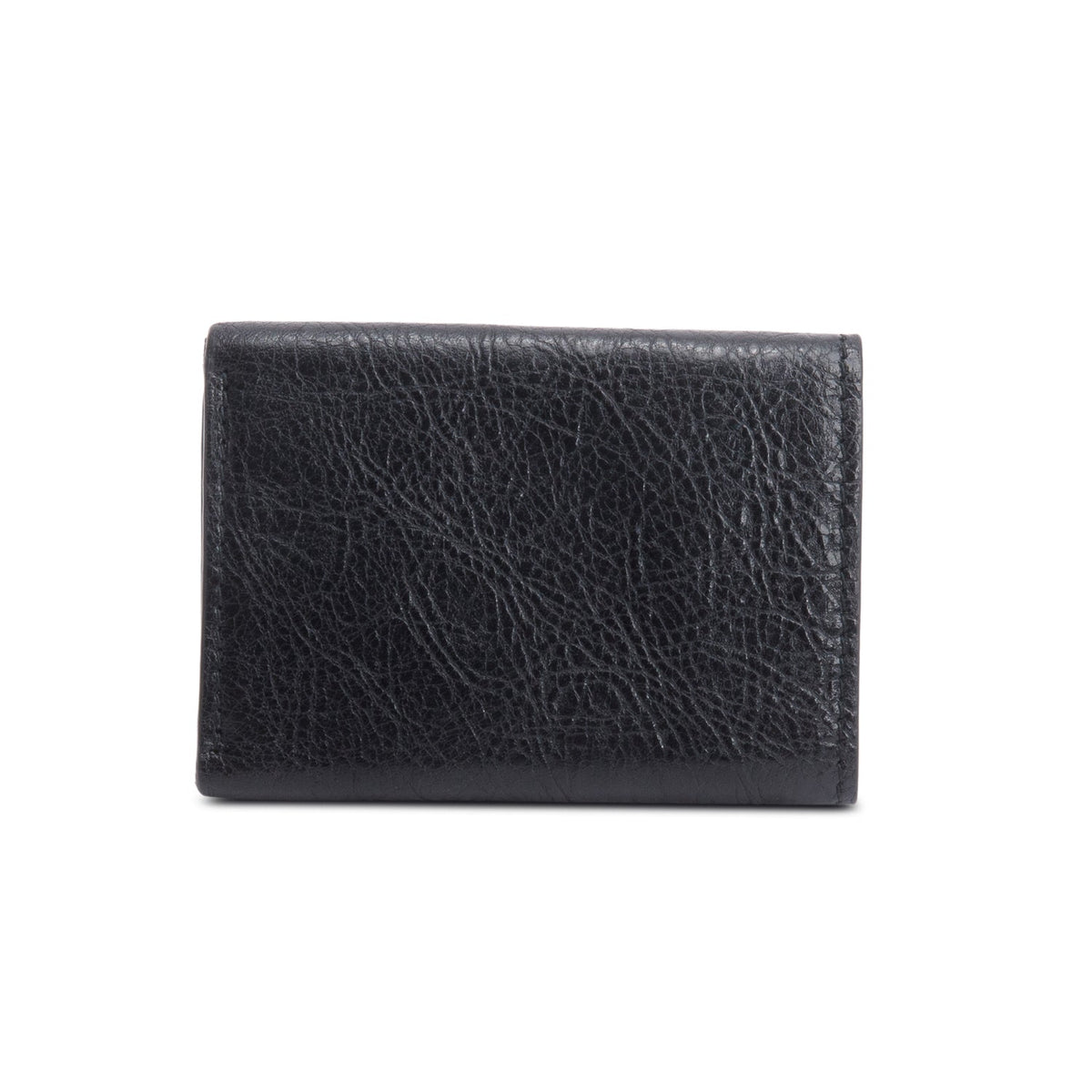 Balenciaga Black Crinkled Calfskin Leather City Mini Trifold Compact Wallet
