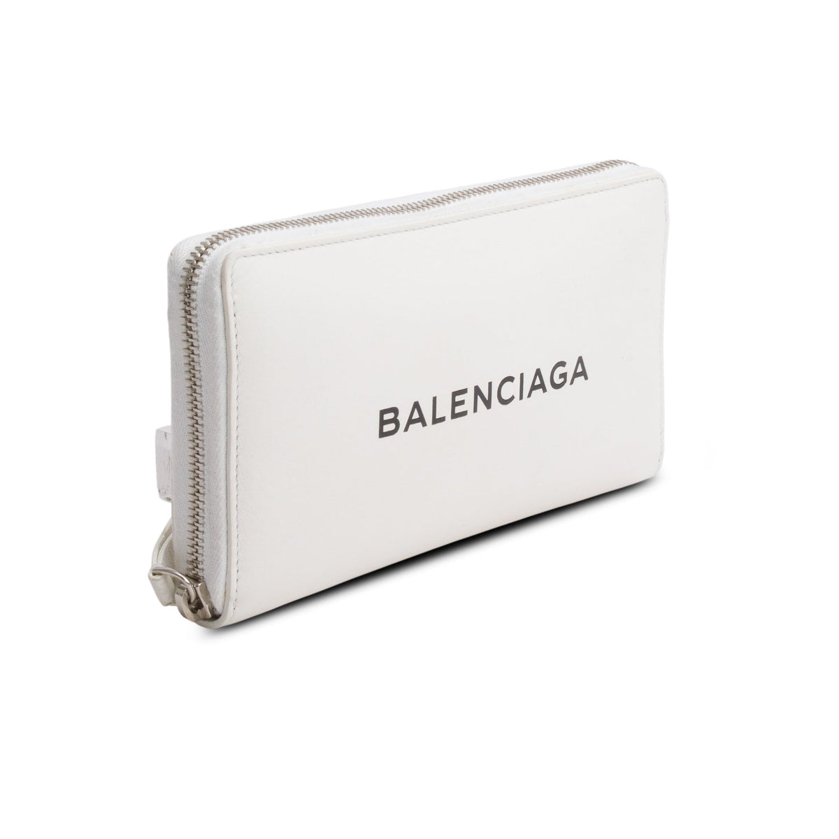 Balenciaga White Calfskin Leather Cash Continental Zip Wallet