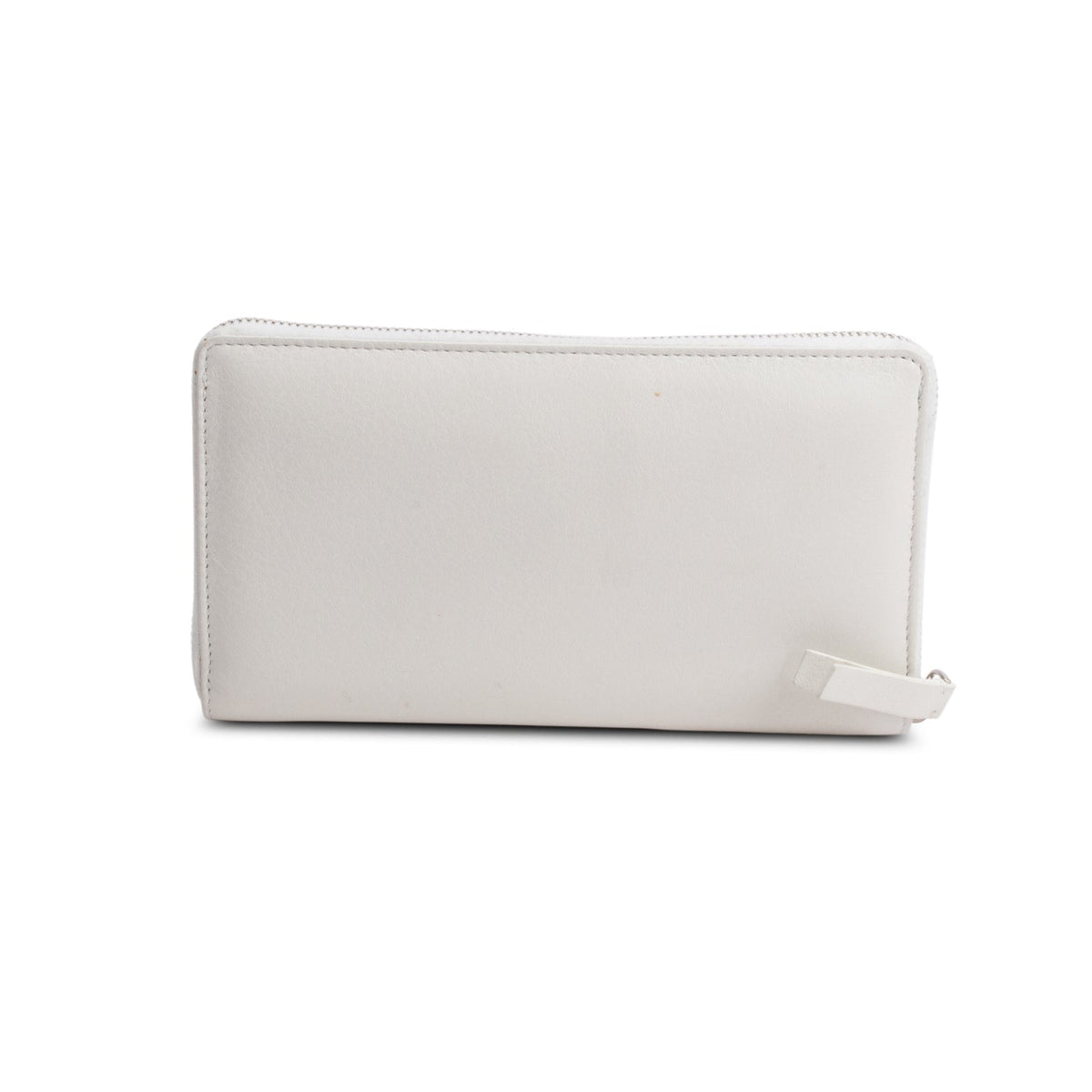 Balenciaga White Calfskin Leather Cash Continental Zip Wallet