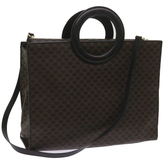 Luxury CELINE Macadam Canvas Hand Bag PVC 2way Black 66733