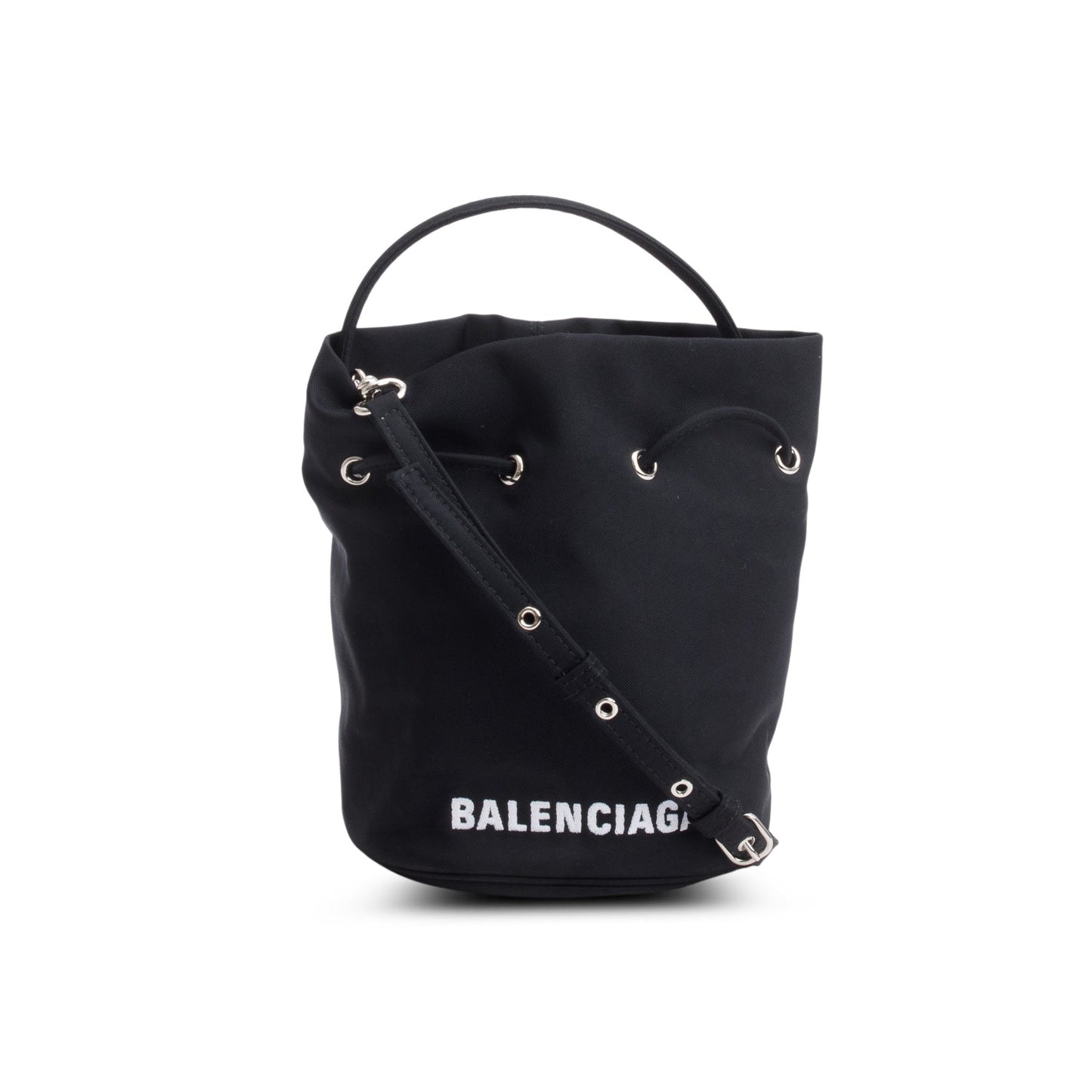 Balenciaga Black Nylon Wheel XS Drawstring Bucket Bag