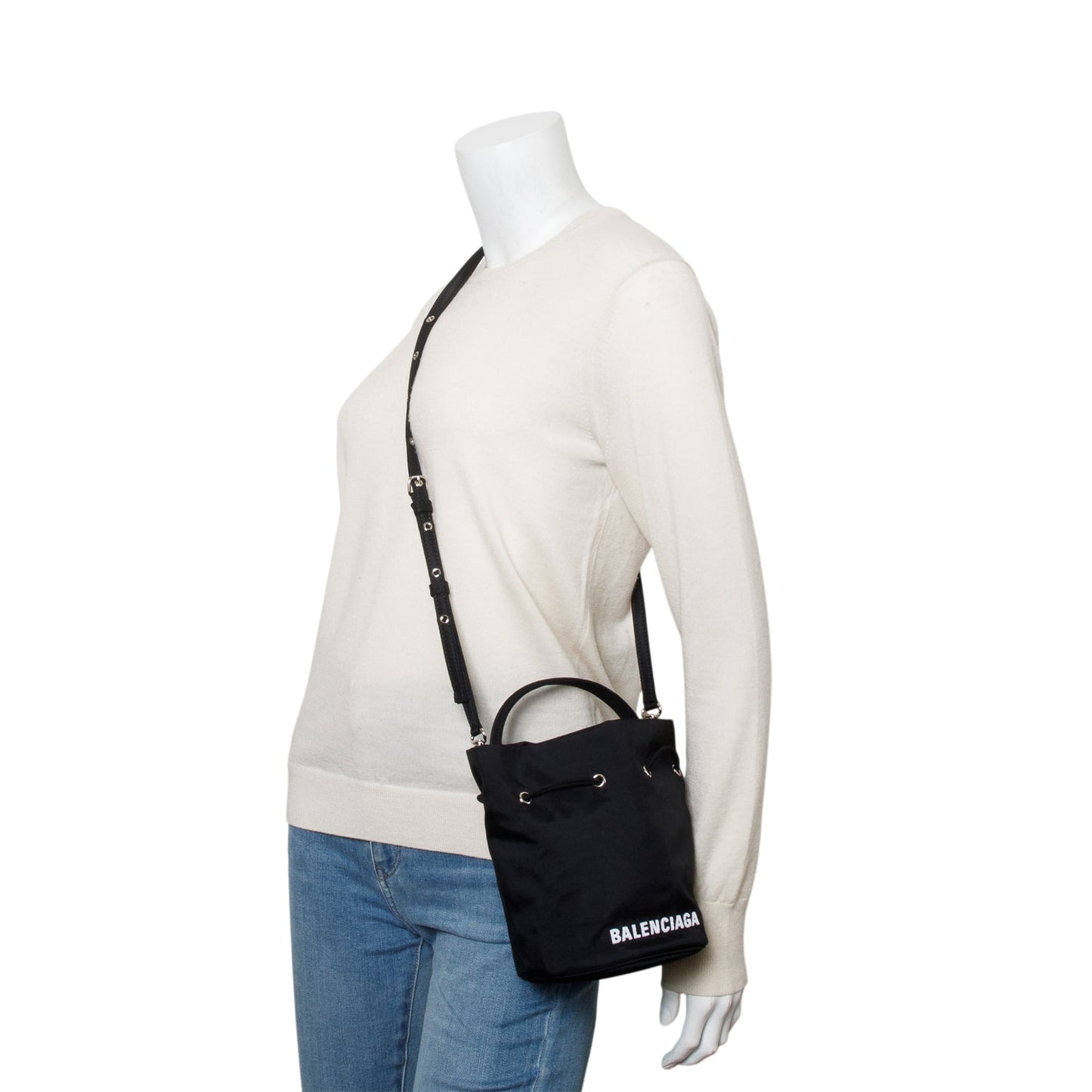 Balenciaga Black Nylon Wheel XS Drawstring Bucket Bag