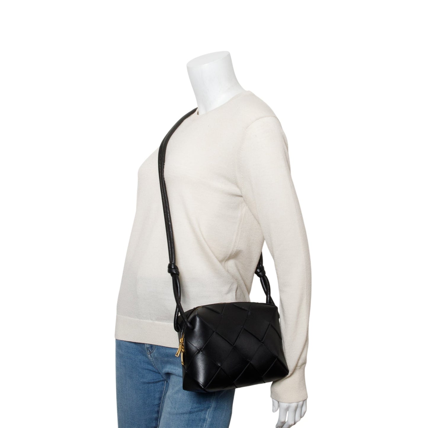 Bottega Veneta Black Lambskin Maxi Intrecciato Small Cassette Camera Bag