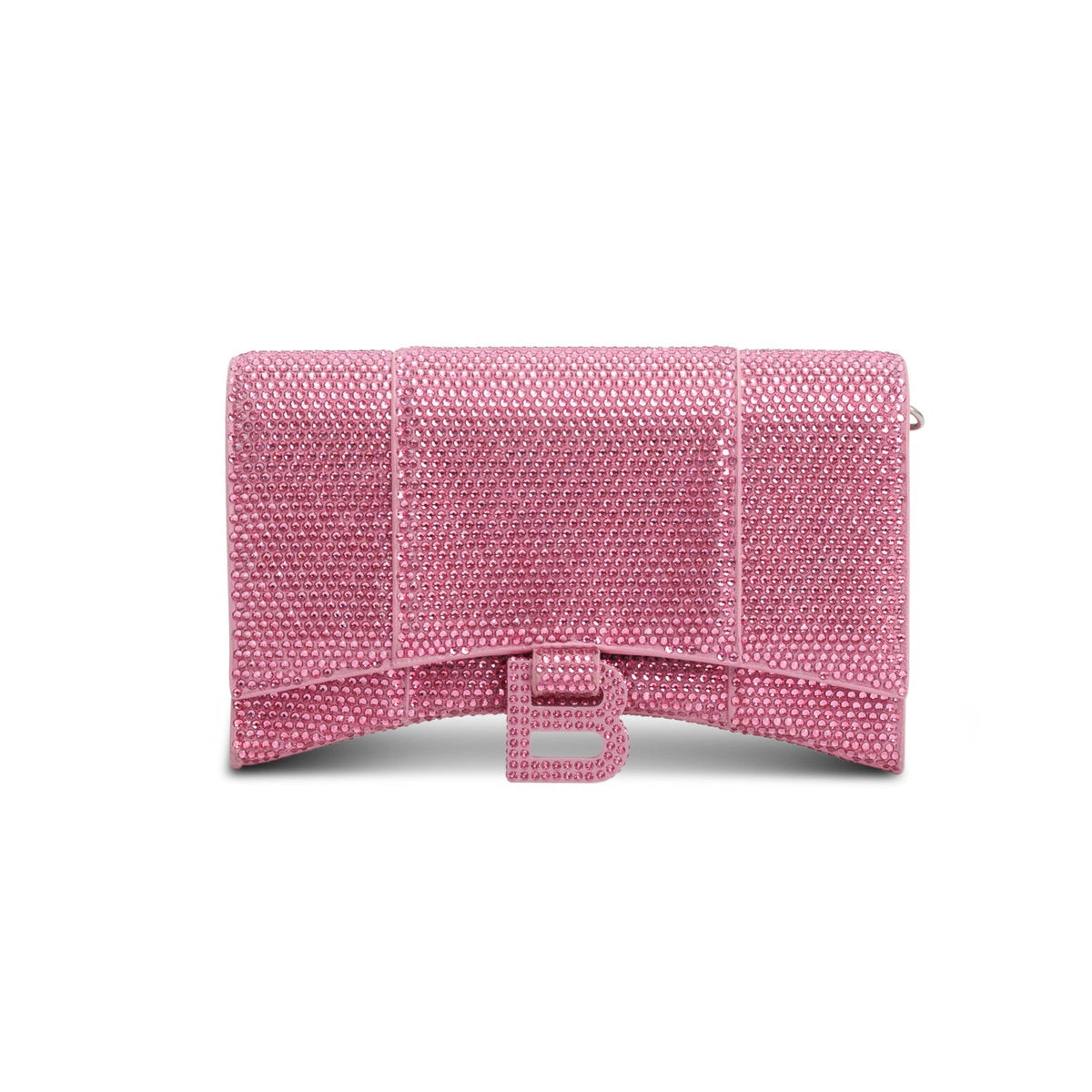 Balenciaga Pink Rhinestone Hourglass Wallet on Chain