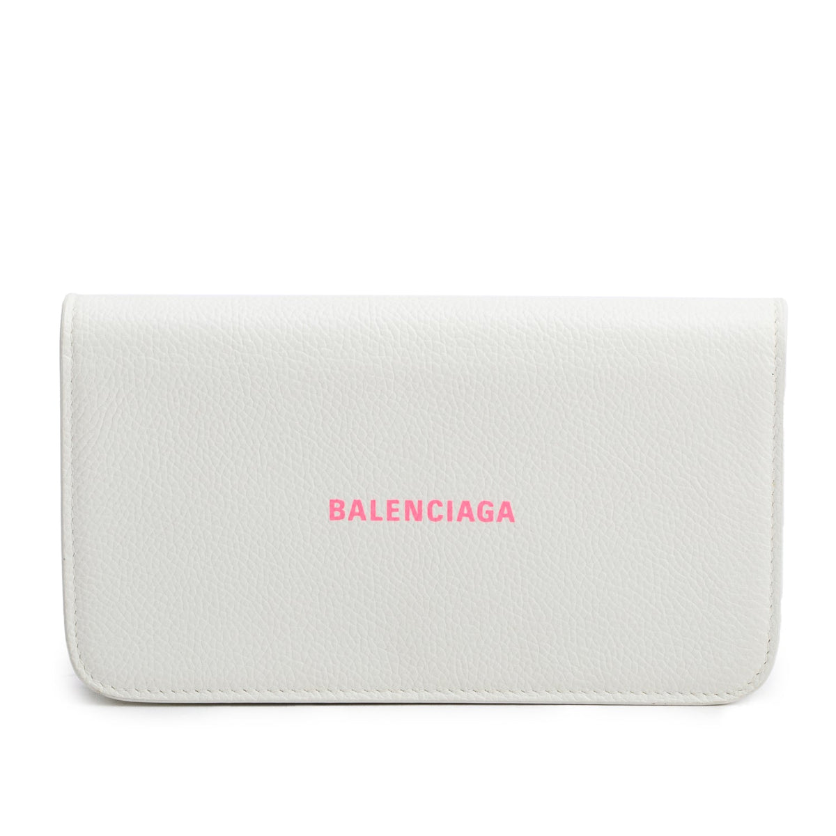 Balenciaga White Pebbled Calfskin Logo Everyday Flap Chain Wallet