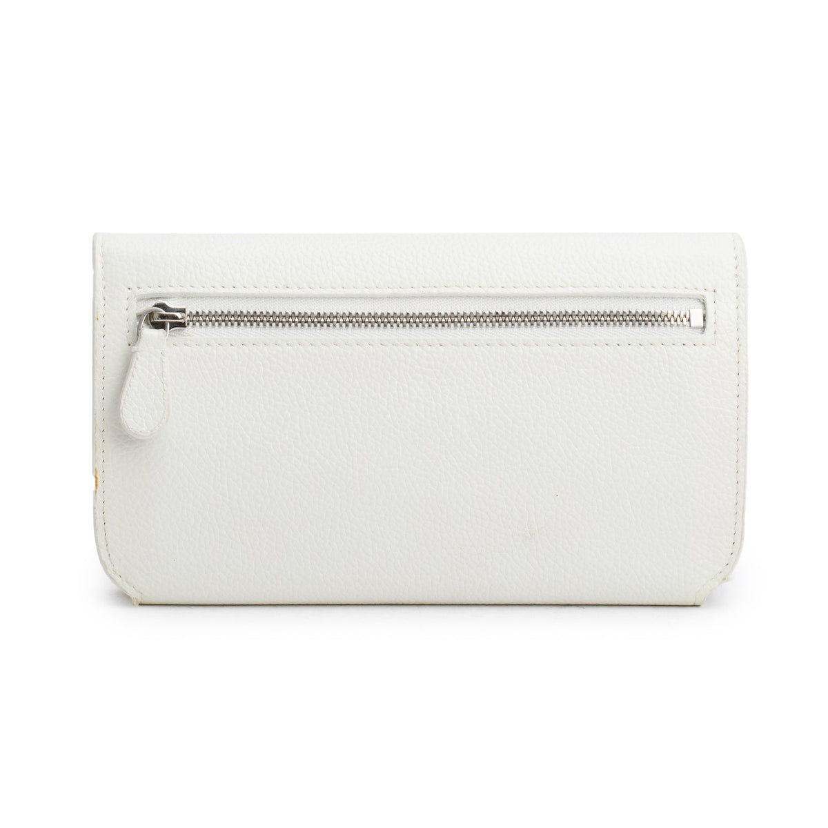 Balenciaga White Pebbled Calfskin Logo Everyday Flap Chain Wallet