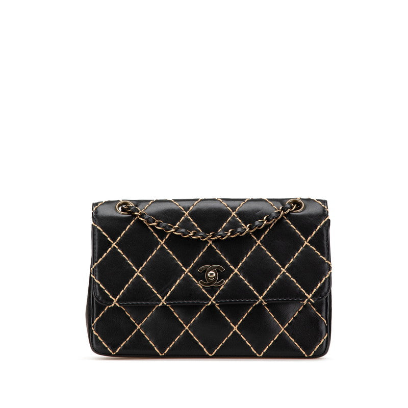 Chanel Coco Mark Wild Stitch Lambskin Shoulder Bag Classic Flap