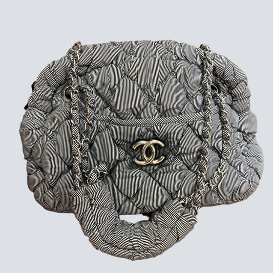 Chanel Nylon Bubble Striped Quilt Accordion Flap Bag Blue, 2009-2010