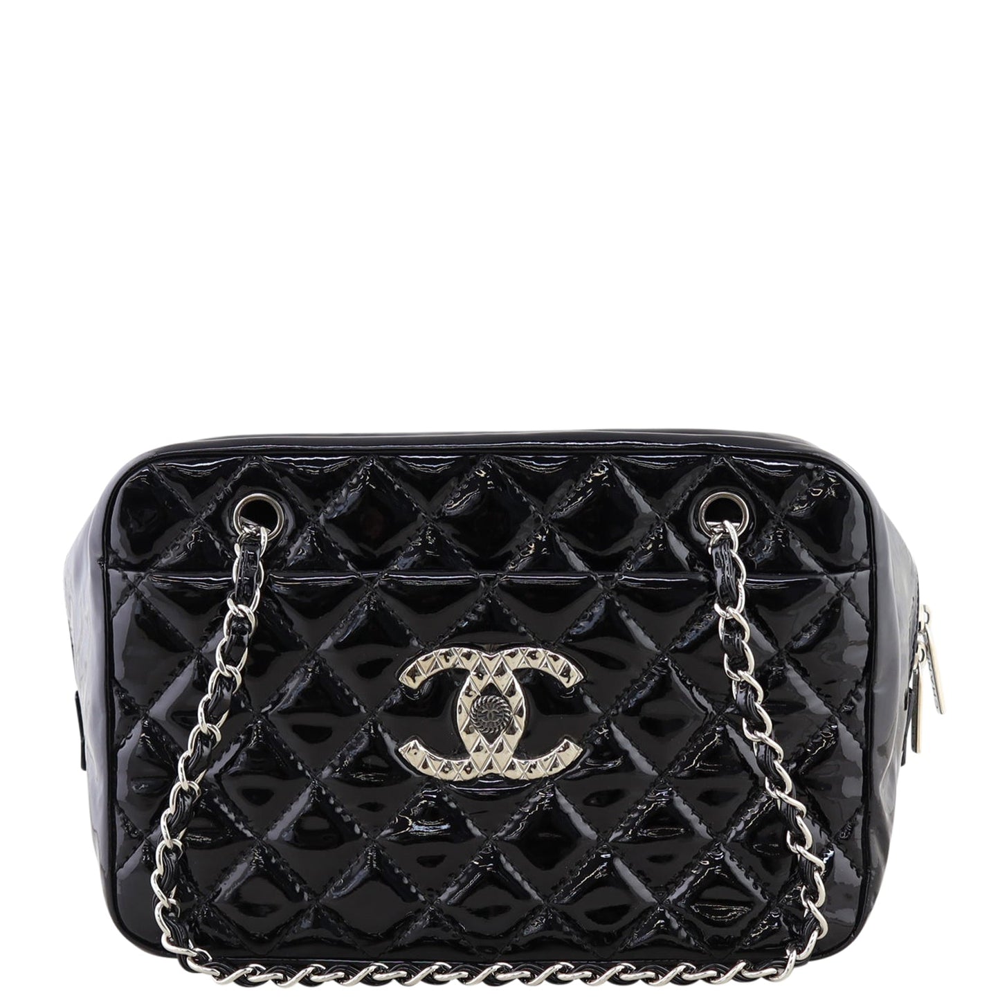 Chanel Brilliant Patent Camera Bag Large |  Black Quilted Patent
