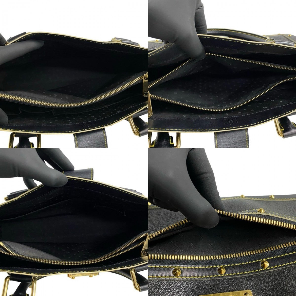 LOUIS VUITTON Handbag leather black logo Metal Shari Fabello Women