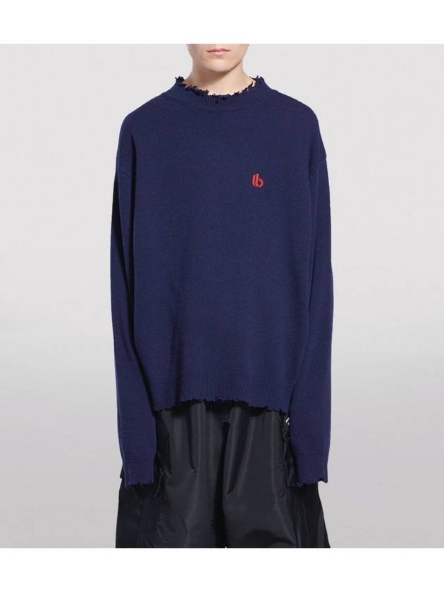 Luxury Balenciaga Trending 2025 B Logo Knit Top Navy