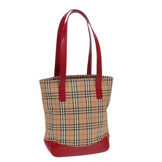 Burberry Nova Check Tote Bag Canvas Leather Beige Gold Red Auth 86159