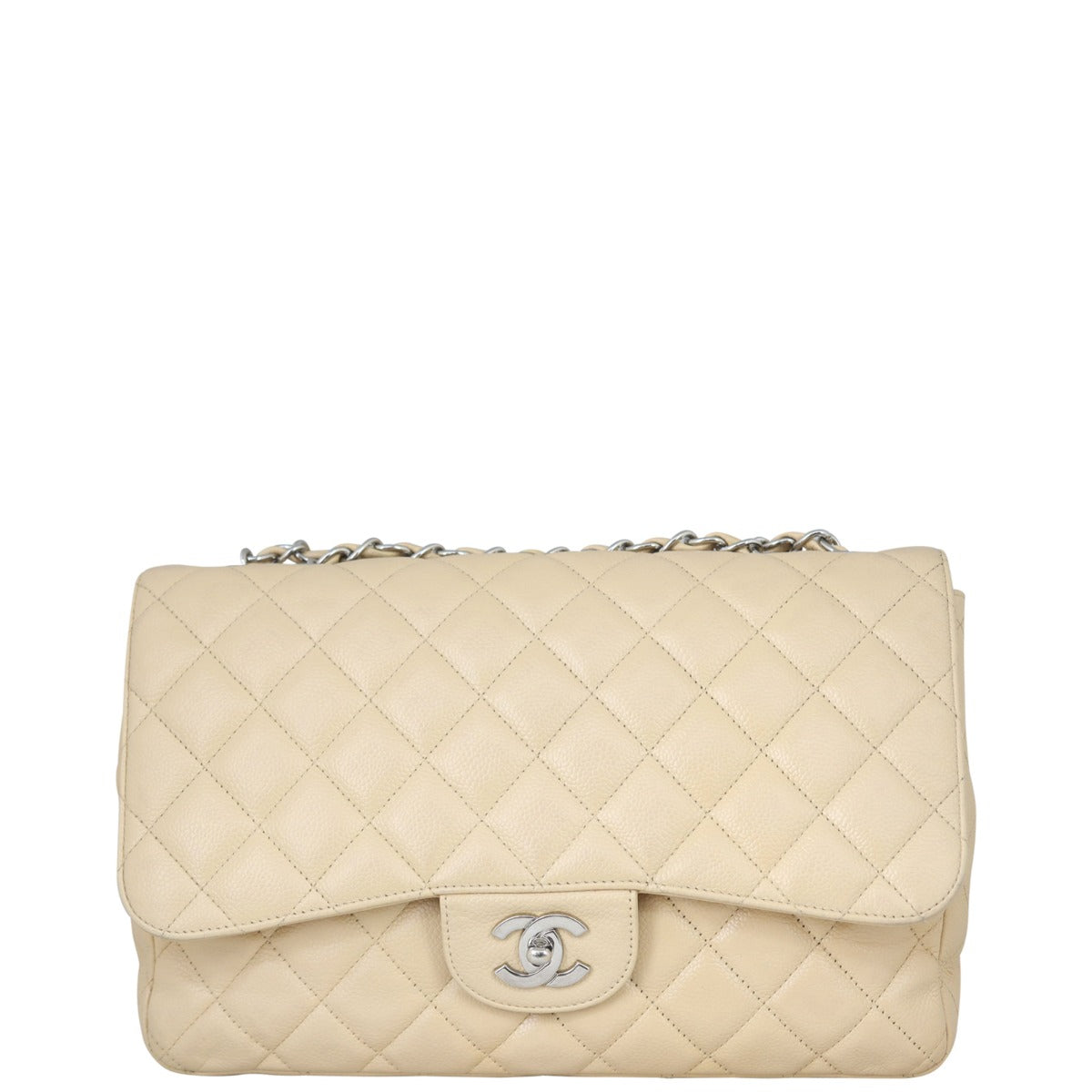 Chanel Classic Single Flap Jumbo | Beige Silver Hardware