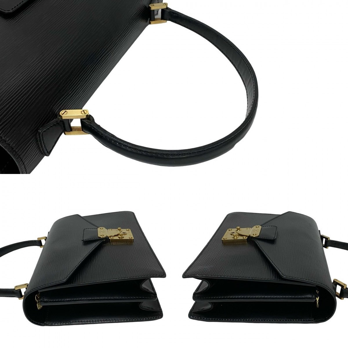 LOUIS VUITTON Handbag leather black Epi Concorde Women