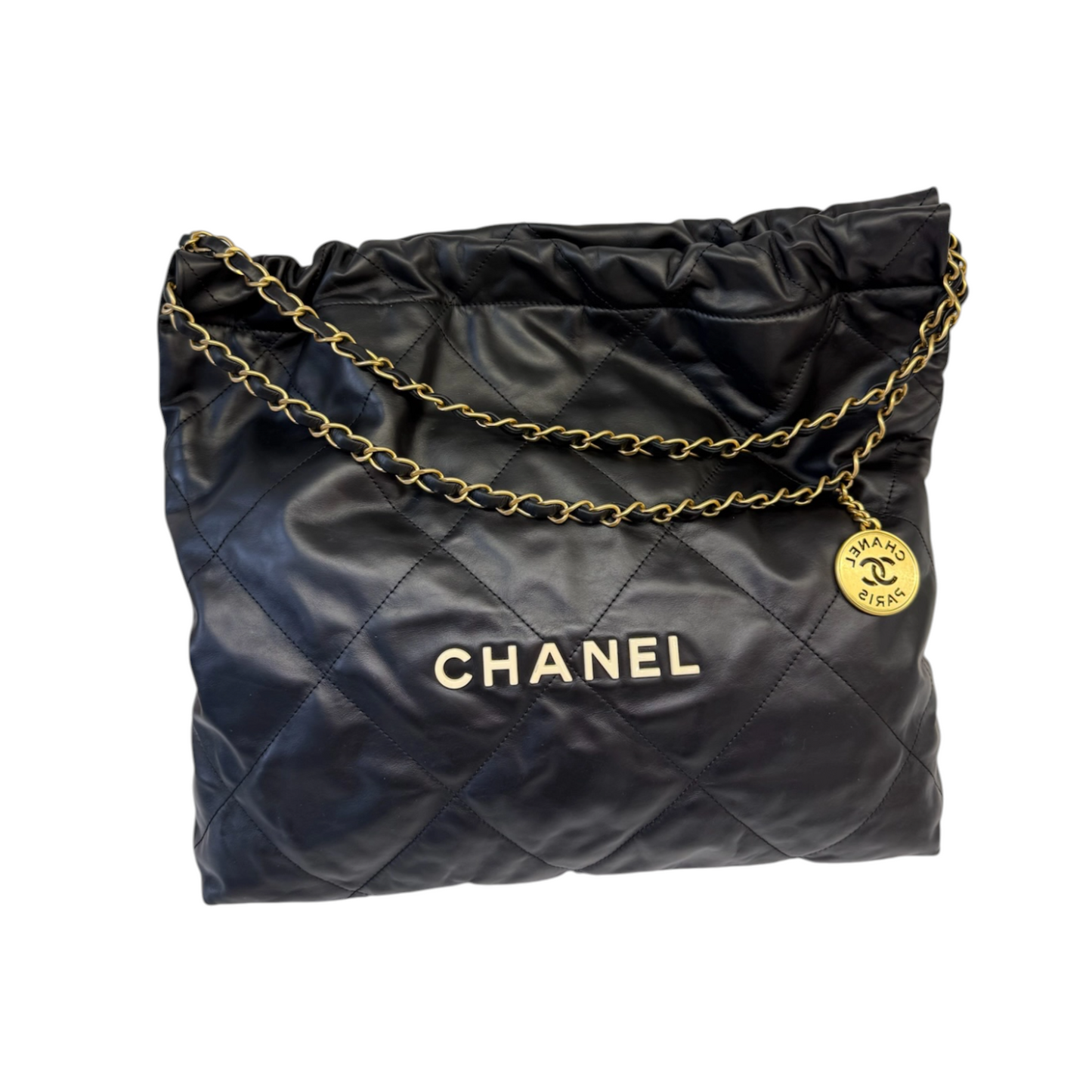 Chanel 22 Medium Shiny Calfskin Quilted Black GHW
