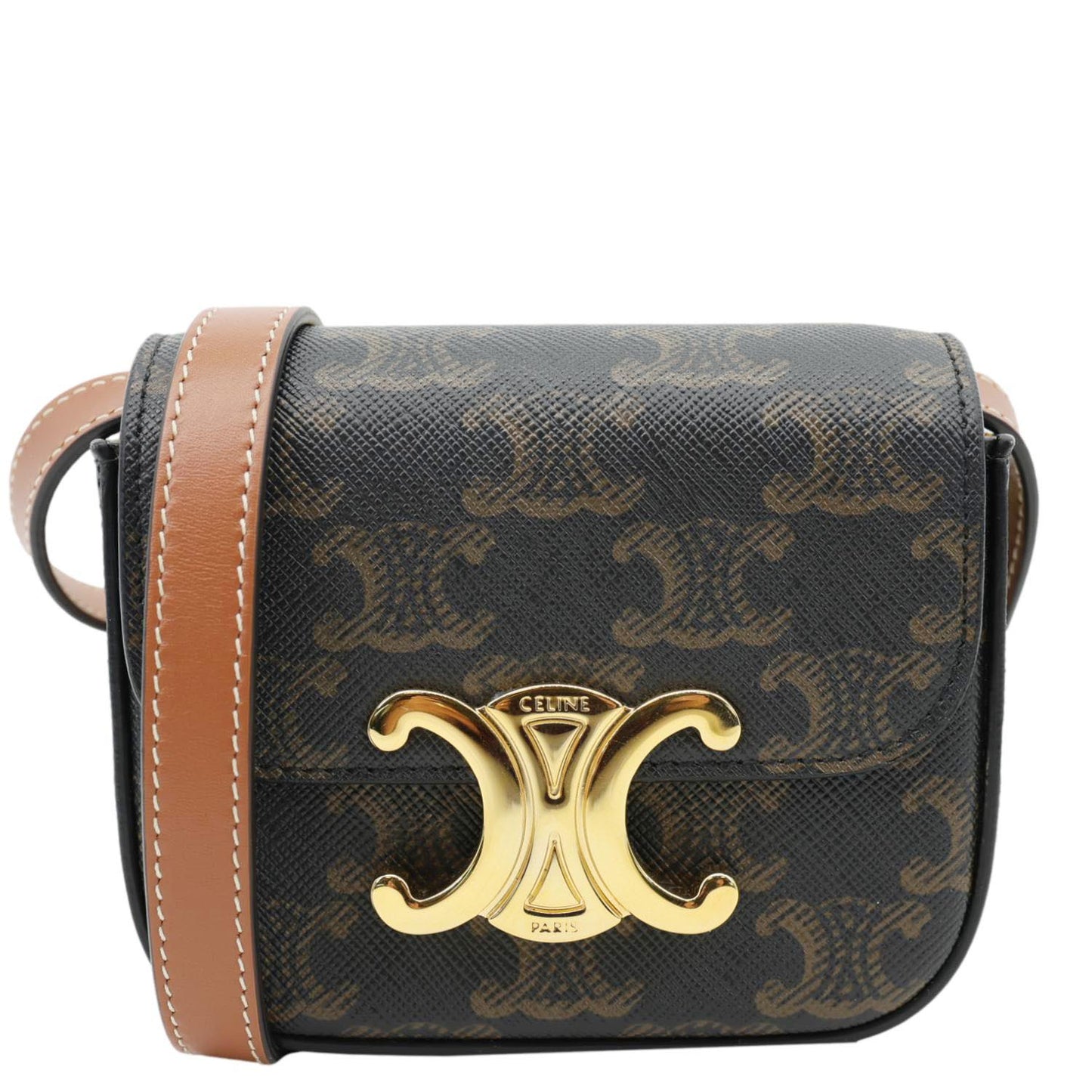 CELINE Triomphe Mini Canvas Shoulder Bag Brown