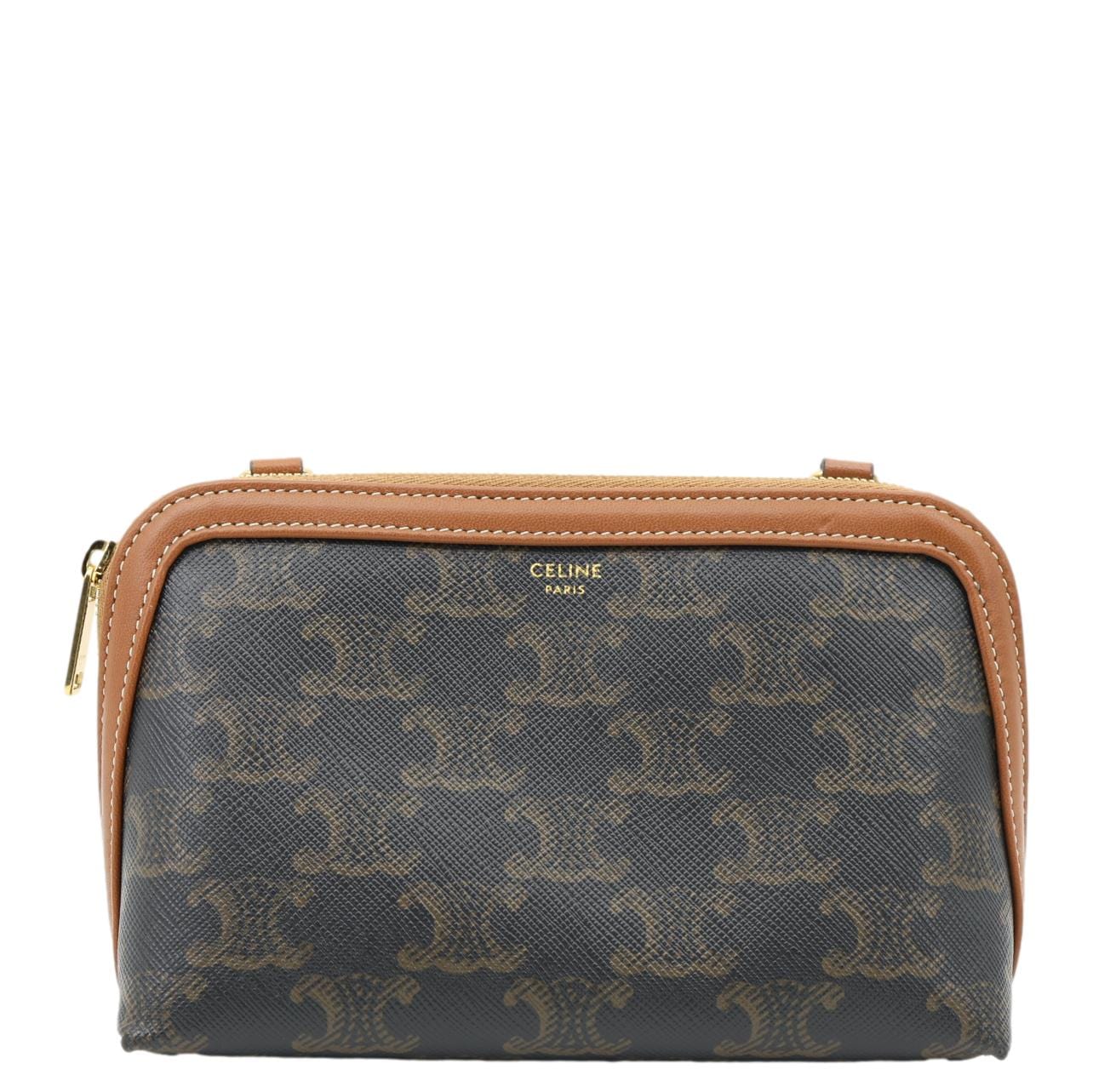 CELINE Triomphe Canvas Clutch On Chain Brown
