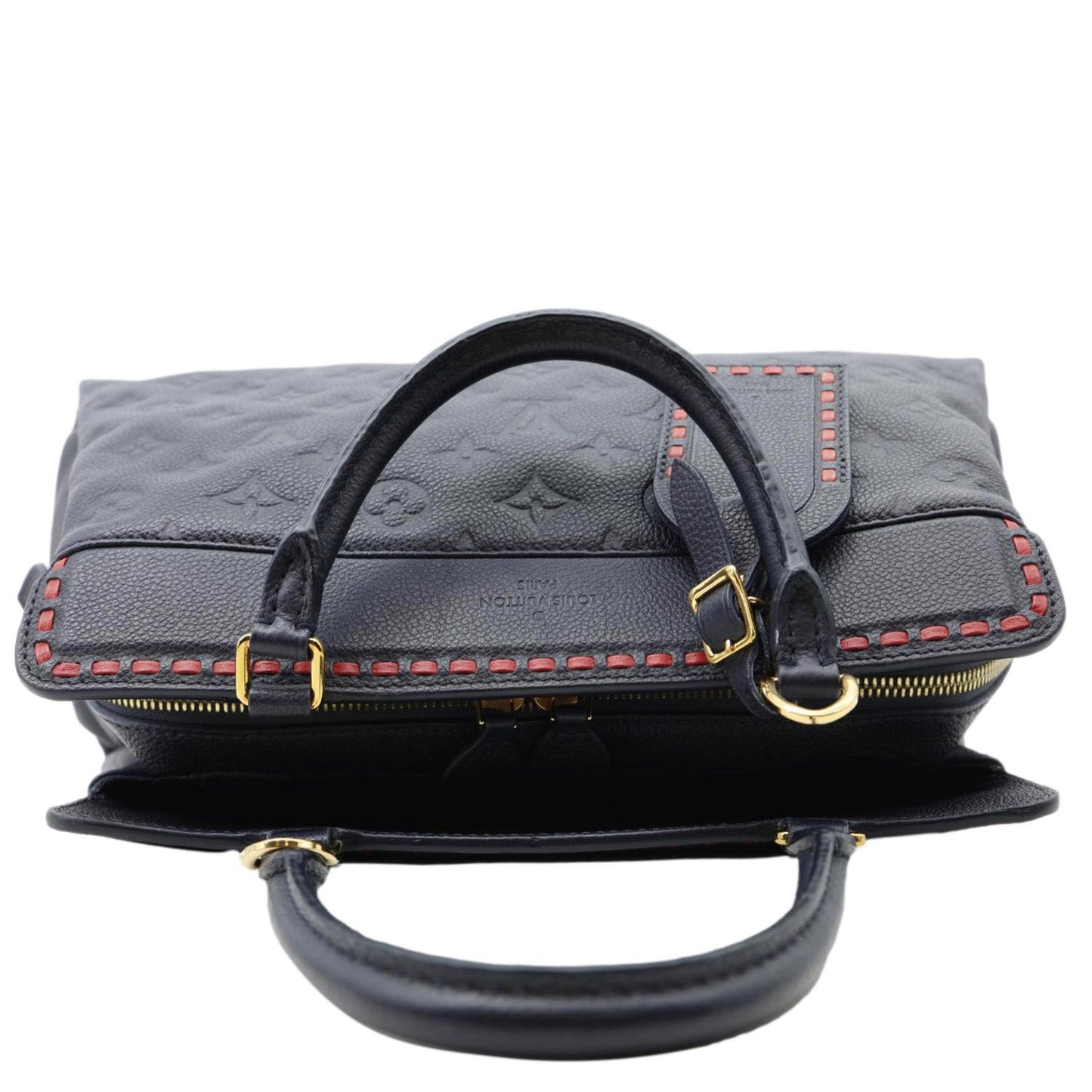 LOUIS VUITTON Vosges MM Whipstitch Monogram Empreinte Leather Shoulder Bag Navy Blue