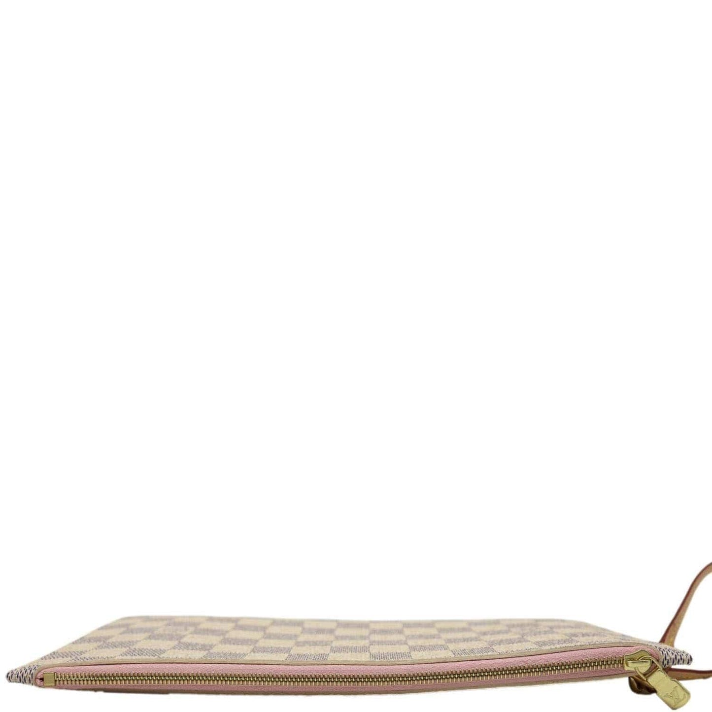 LOUIS VUITTON Neverfull MM Pochette Damier Azur Wristlet Rose Ballerine