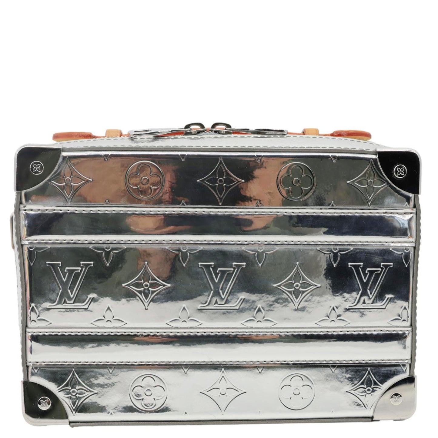 LOUIS VUITTON Handle Trunk Monogram Miroir Leather Shoulder Bag Silver