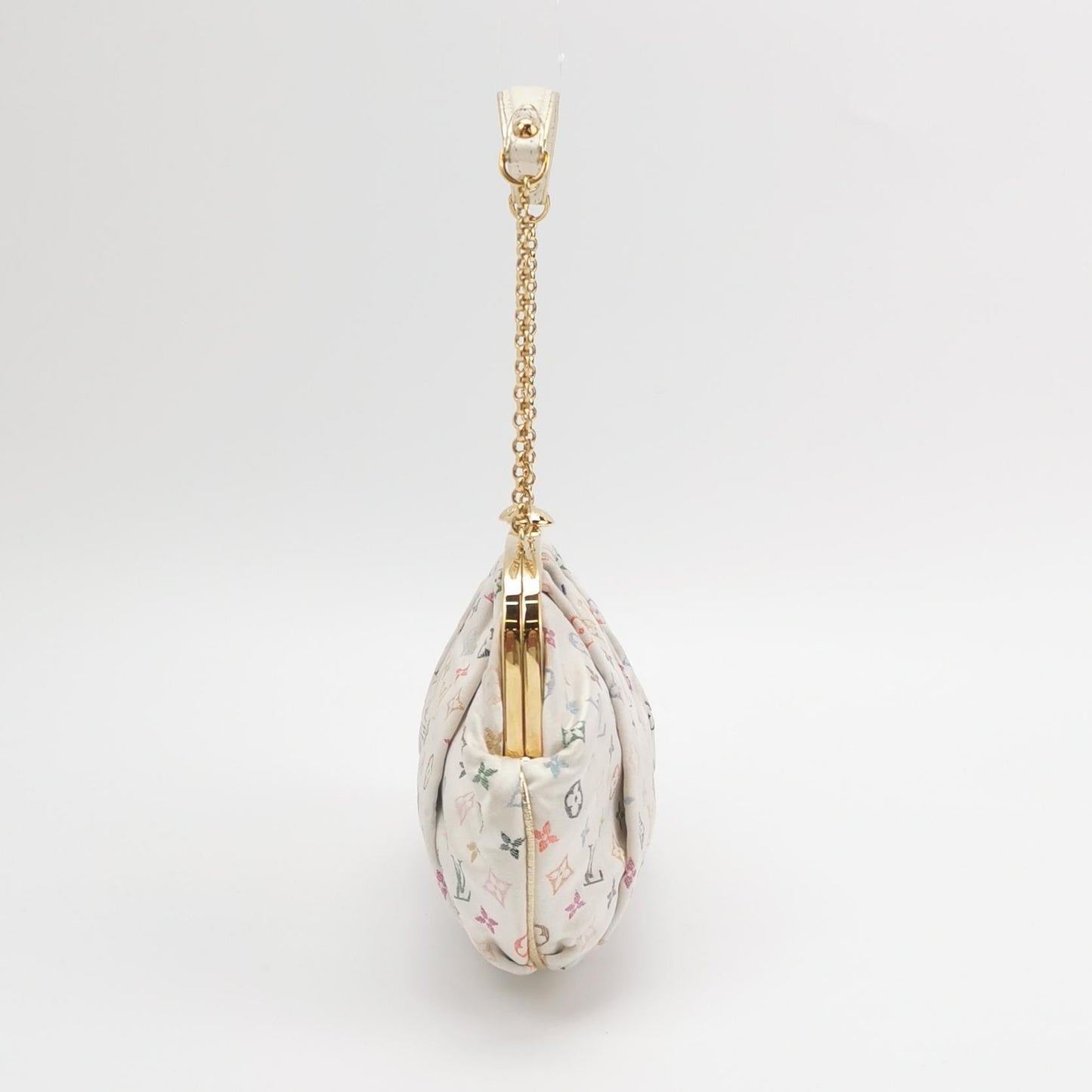 Louis Vuitton x Takashi Murakami White Monogram Satin Aumoniere Evening Clutch Bag