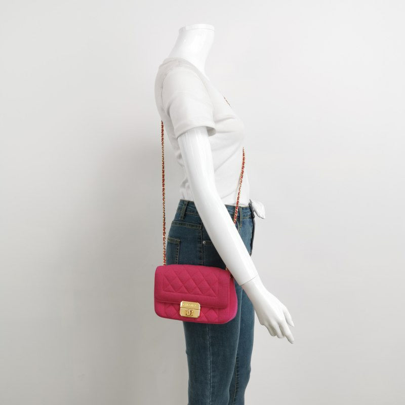 Chanel Mini Chic With Me Flap Bag Cotton Cloth Pink Fuchsia Crossbody Bag