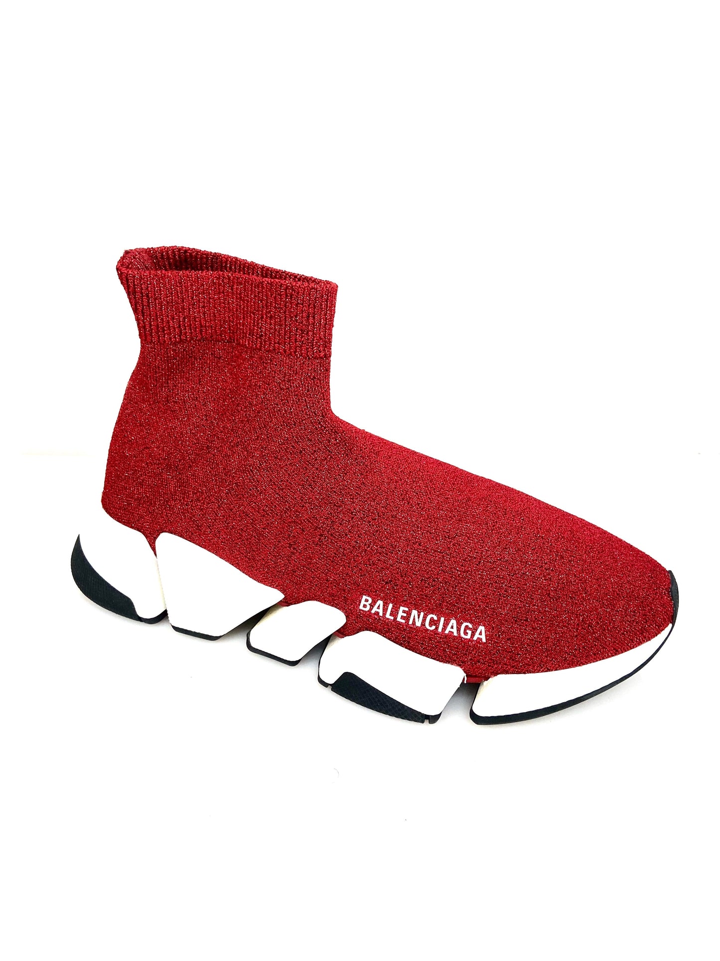 BALENCIAGA SPEED 2.0 RED GLITTER SNEAKERS