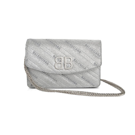 Balenciaga BB Glitter Leather Chain Wallet Bag