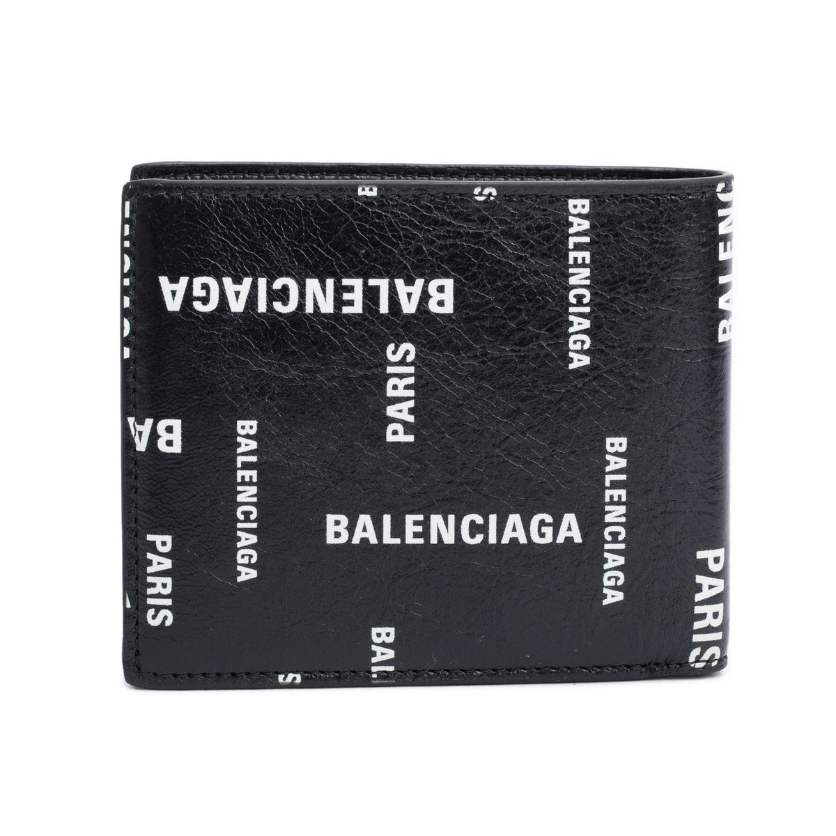 Balenciaga Black Calfskin Leather Logo Cash Square Bifold Wallet