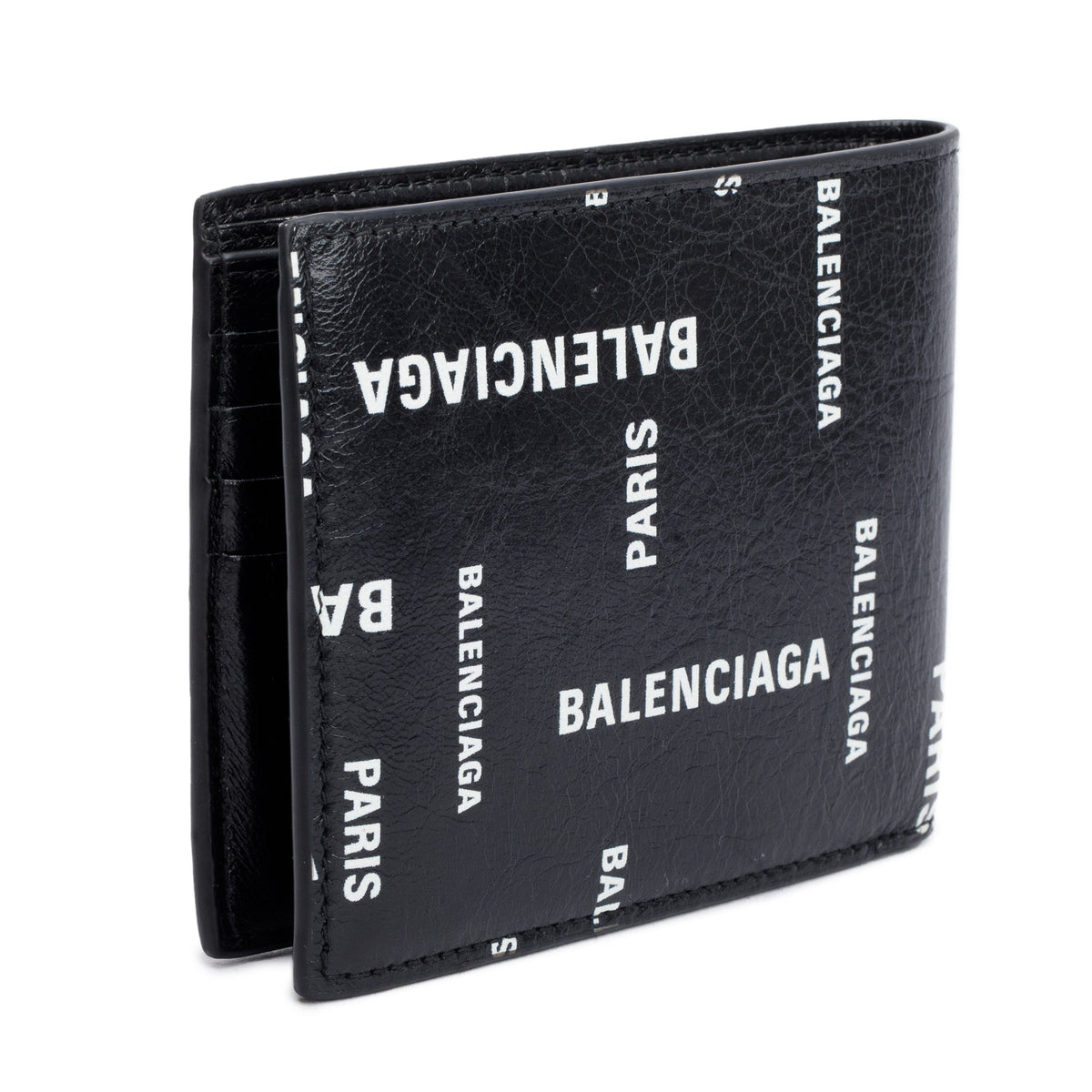 Balenciaga Black Calfskin Leather Logo Cash Square Bifold Wallet